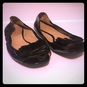 Kate spade black leather peep toe flats Sz 9 1/2